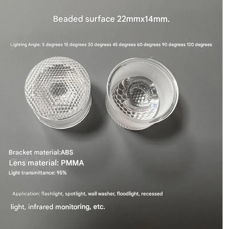 LED Lens 22mm Waterproof Integrated Spotlight Lens for Flashlight 5° 15° 30° 90° 120° Beam Angle Optical Grade PMMA High Transmi