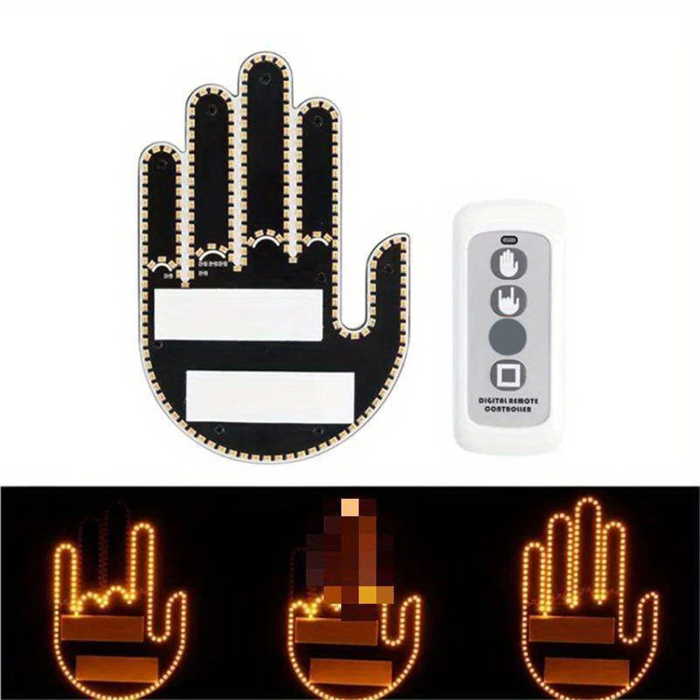 1 Set Car Finger Light with Remote Control Cool Funny Car Interior Light Finger Up LED Middle Finger Hand Lamp Car Accessories