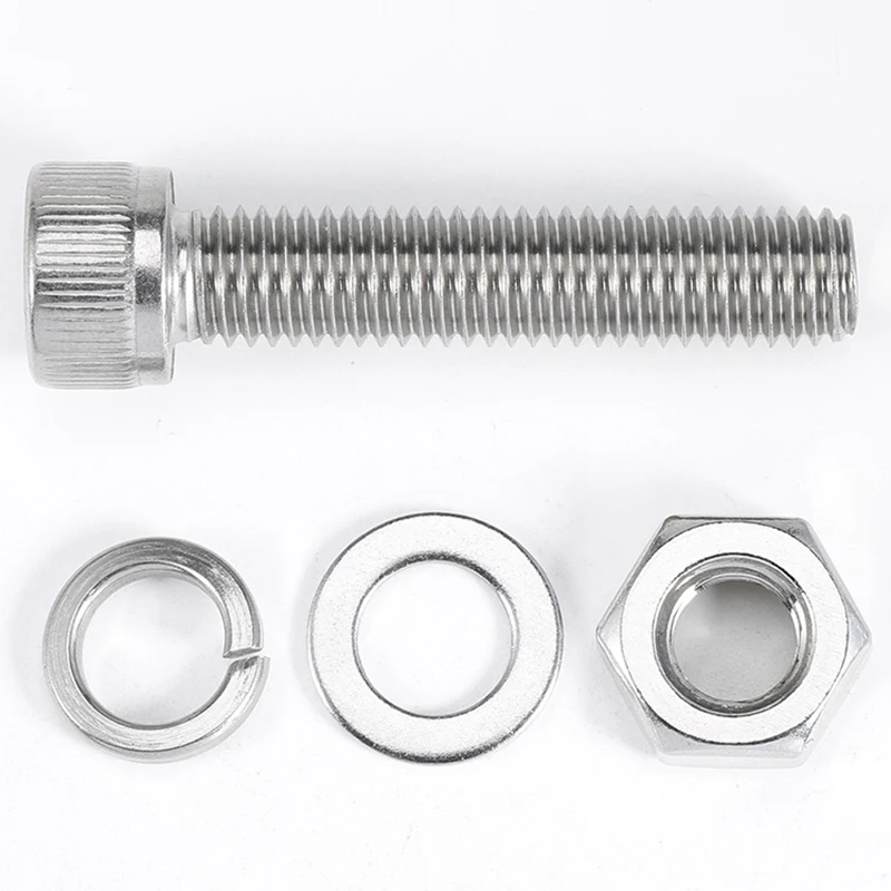 10pcs Set M2 M2.5 M3 M4 M5 304 Stainless Steel Hex Socket Cap Screws with Nuts Washers Kit