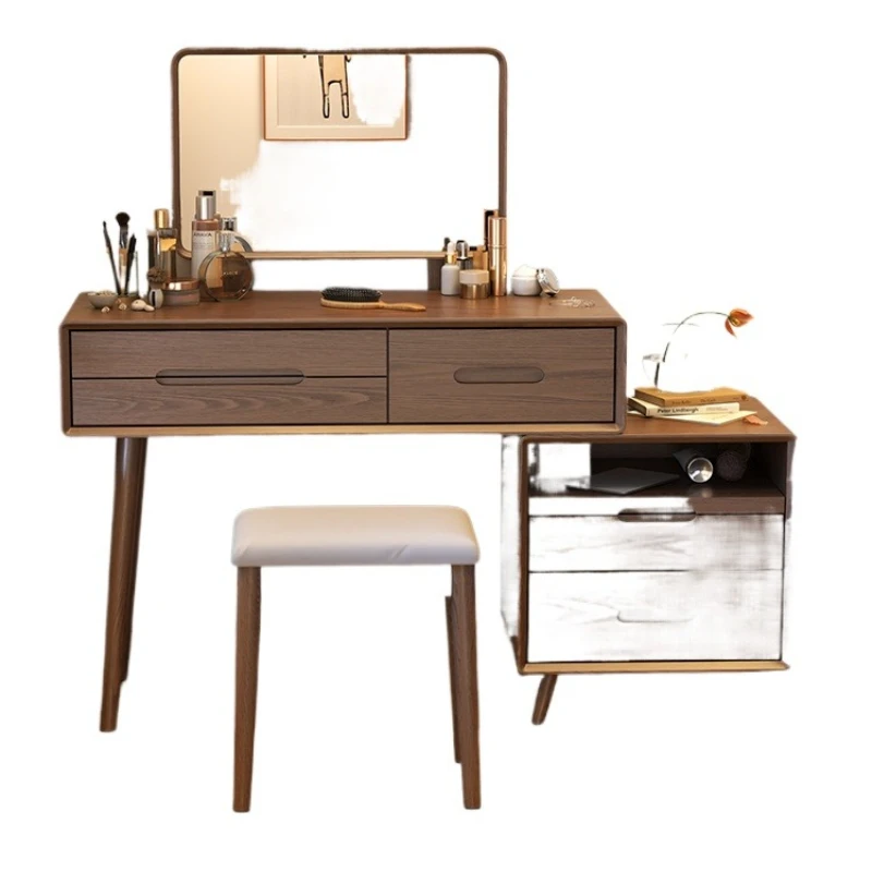 

Dresser bedside table integrated, bedroom modern simple Chinese solid wood dressing table, telescopic storage