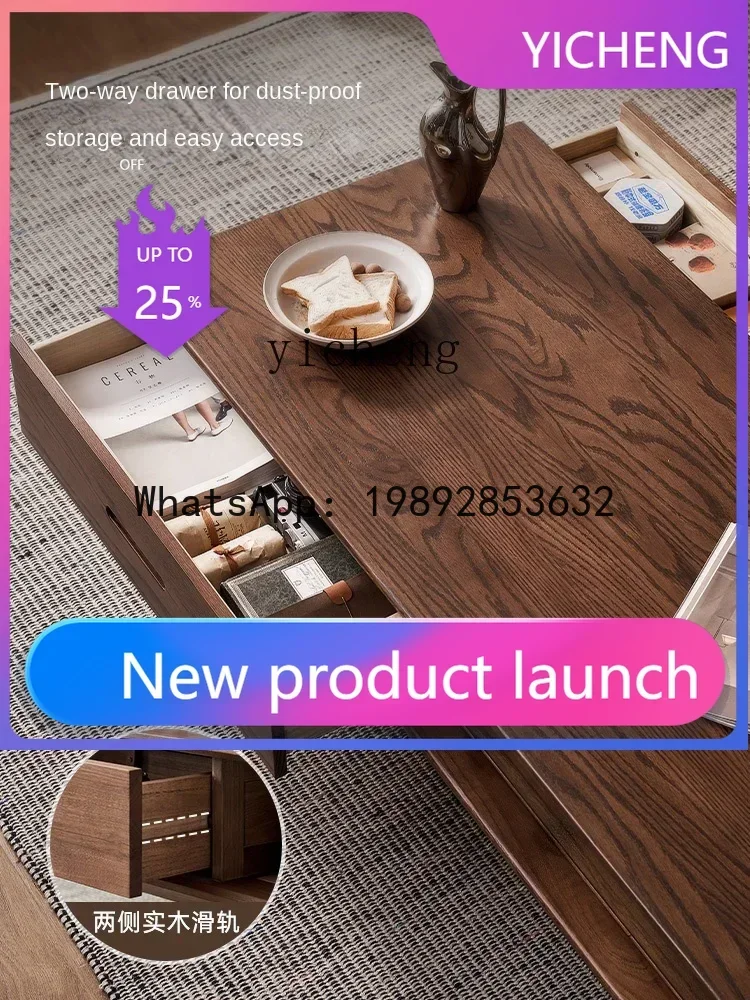 

Solid Wood Coffee Table Small Apartment Living Room Oak Tea Table Black Walnut Color Tea Table