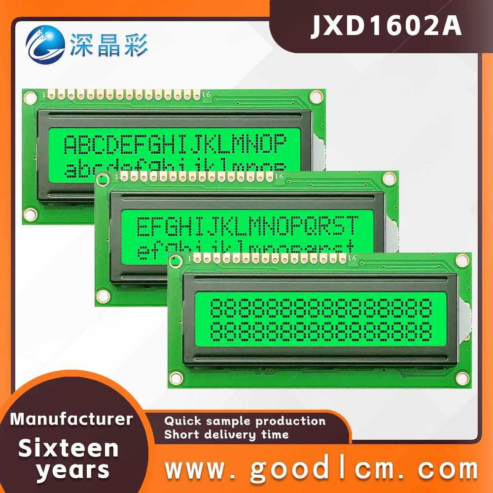 

quality Small size characters display module JXD1602A STN Emerald Positive lcd 16X2 dot matrix display 5.0V and 3.3V optional