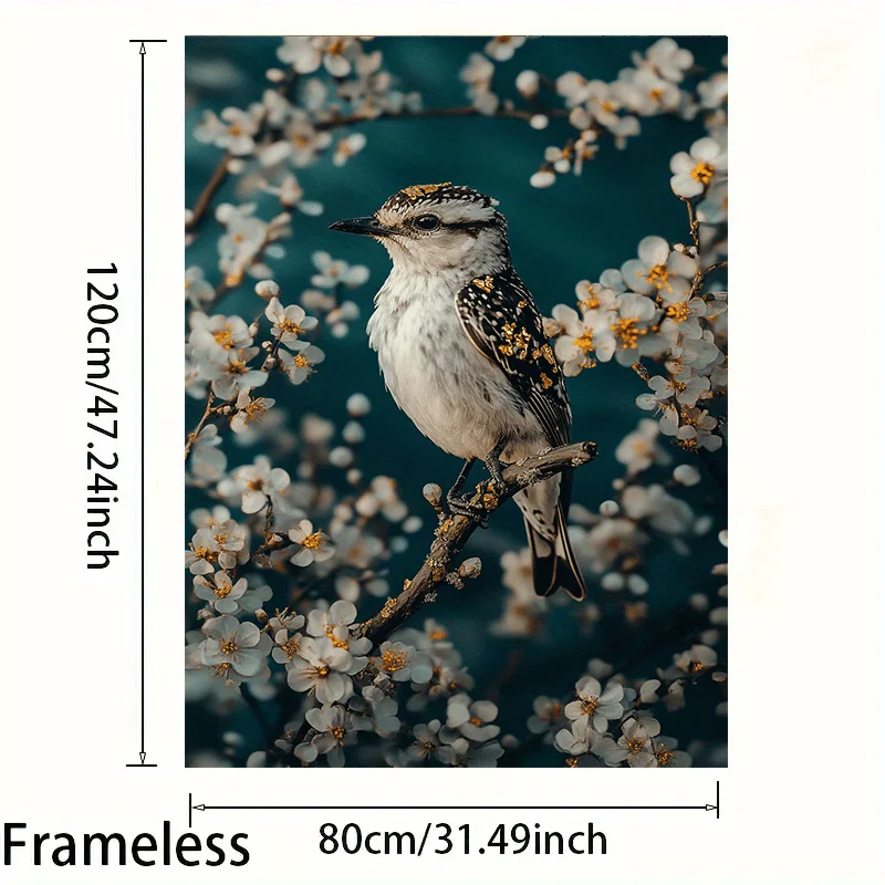 1 قطعة قماش بدون إطار جدار الفن قماش اللوحة الحديثة خمر الطيور وزهرة بيضاء فروع الحب طباعة مستوحاة من الطبيعة ، Waterproo #2