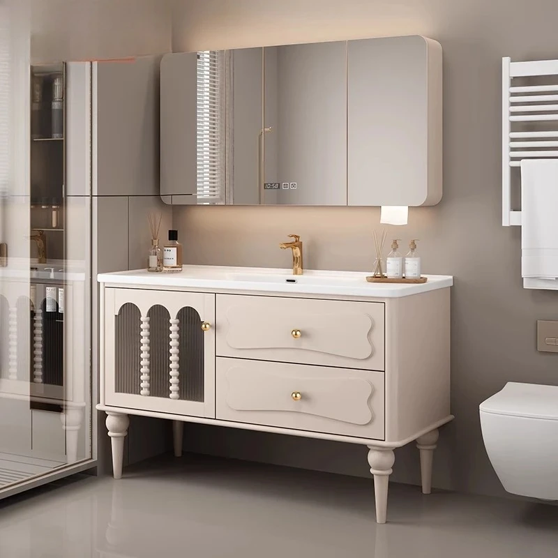

light luxury ceramic integrated basin floor-to-ceiling bathroom cabinet combination American washbasin