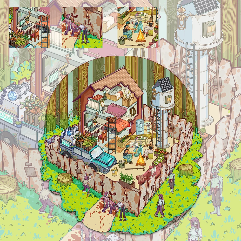 1 مجموعة الكرتون مخيم الموت المناظر الطبيعية ملصقات مصغرة لعبة الطاولة التضاريس ثلاثية الأبعاد DIY بها بنفسك لعبة الرعب ملصق جيب المقصورة لصق هدية #6