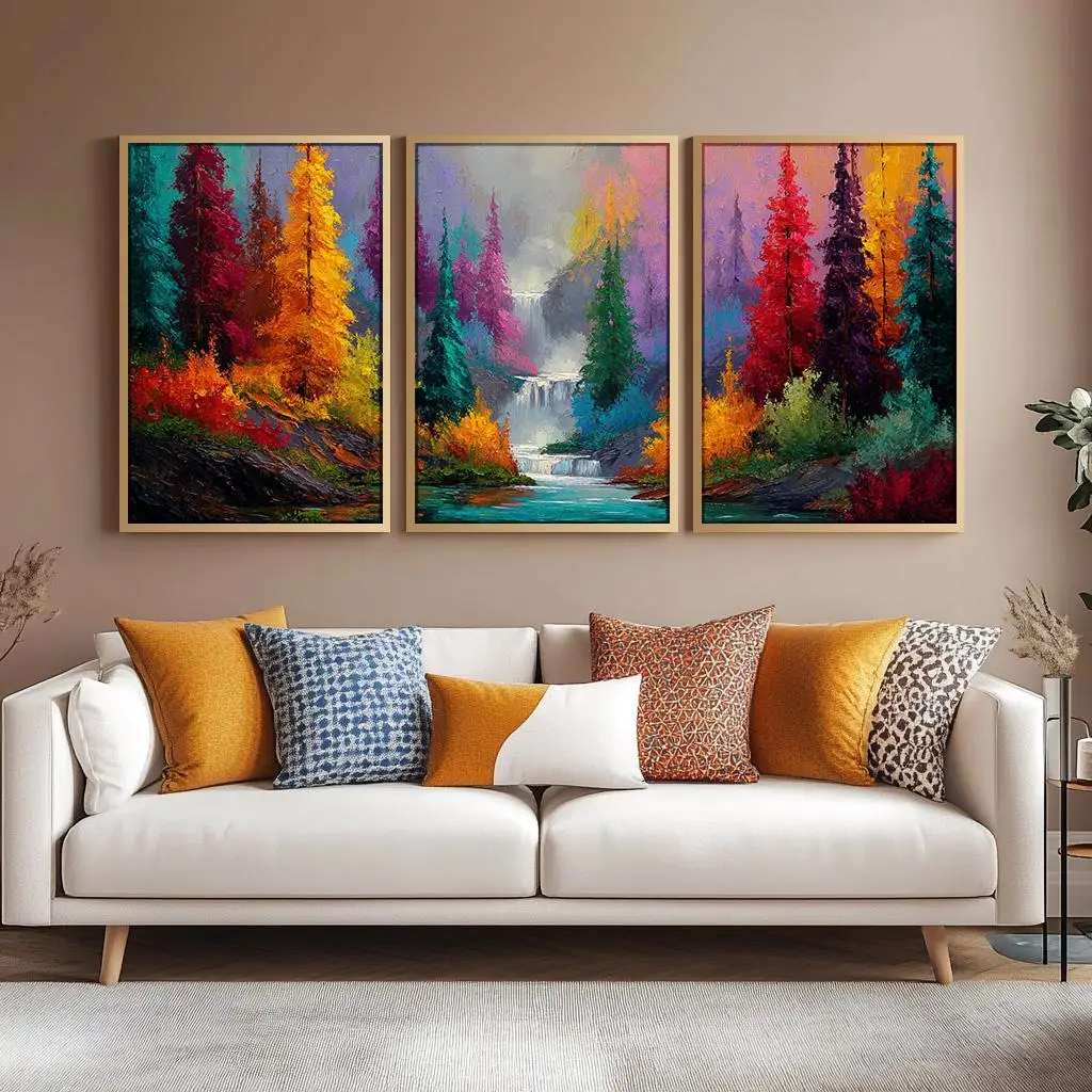 3 Piece Forest Nature Artpiece Abstract Floral Triptych Art Modern Art Piece for Living Room 3 Panel Wall Art for Hall or Off