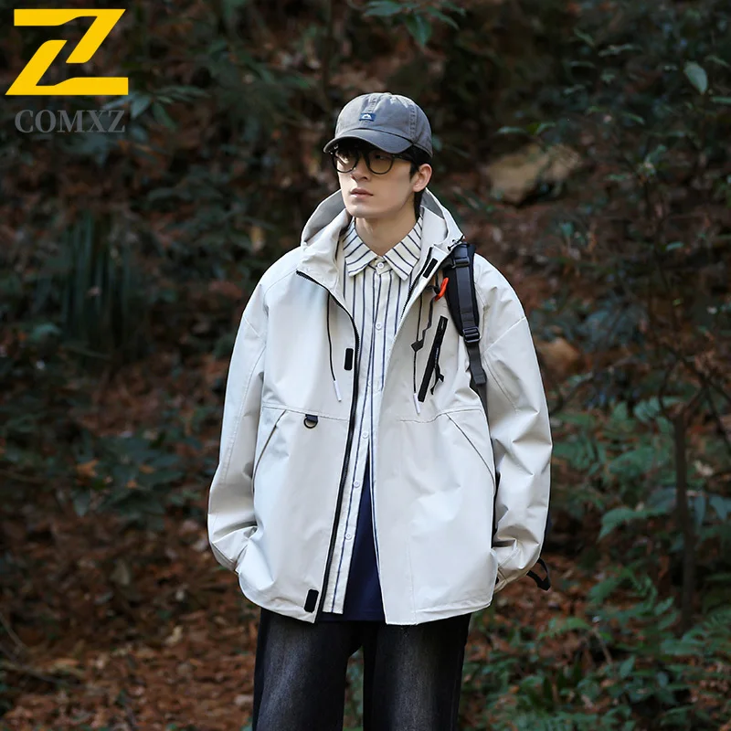 

Couple Charge Jacket Loose Breathable Multi Zipper Pocket Hooded Windbreaker Casual Versatile Mountaineering Sports Men's Jacket