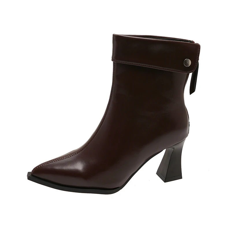 الكاحل حذاء نسائي بكعب عالٍ أشار تو أحذية مكتنزة 2025 مثير البريدي تشيلسي أحذية الشتاء العلامة التجارية أحذية من الجلد Mujer الثلوج بوتاس