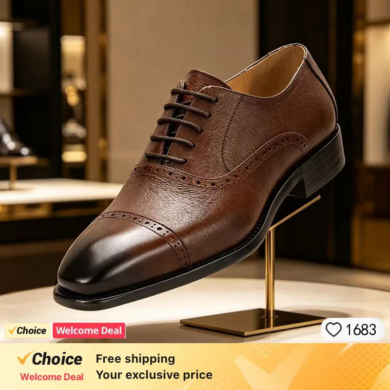 Men's lace up genuine leather business dress shoes, fashionable plus size men's shoes, workplace wedding shoes