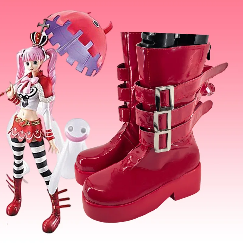 Perona cosplay sapatos botas anime vermelho zíper botas role play botas de couro falso para mulher