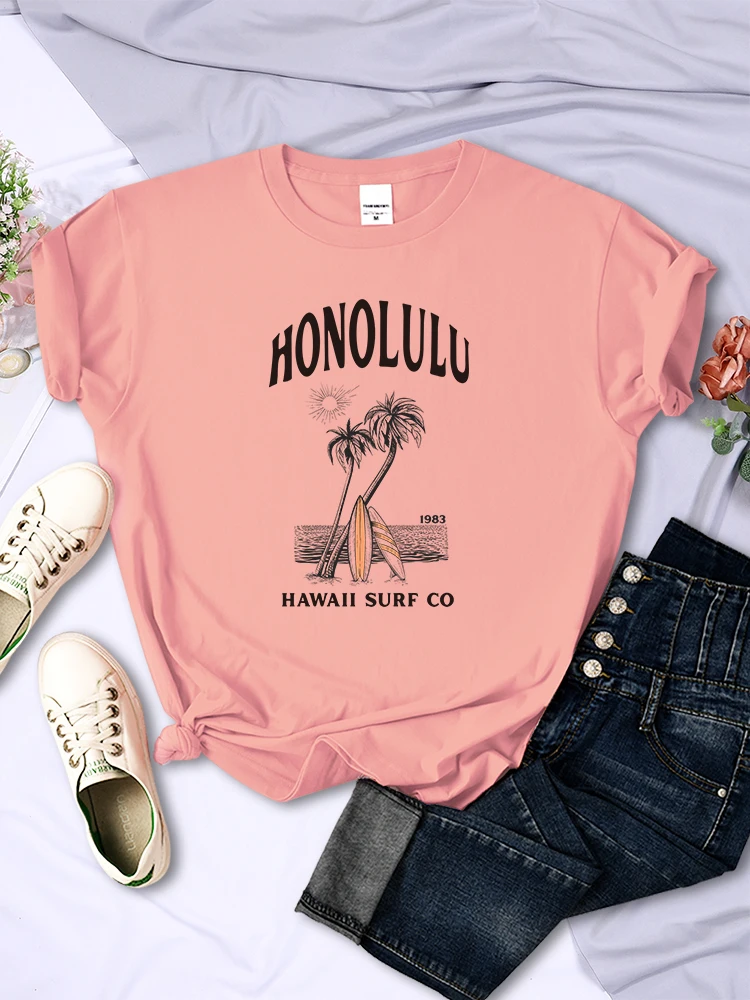 Honolulu 1983 Hawaii Surf Printed Women T-Shirts Street Breathable Short Sleeve Fashion Personality Tops Loose Sports T Shirt