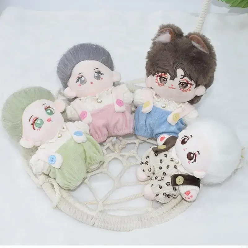 

Pretend Play Cotton Doll Costume Fashion Clothes Collection with Top Overalls Garment for 10cm Plush Doll Dressingup 15UB