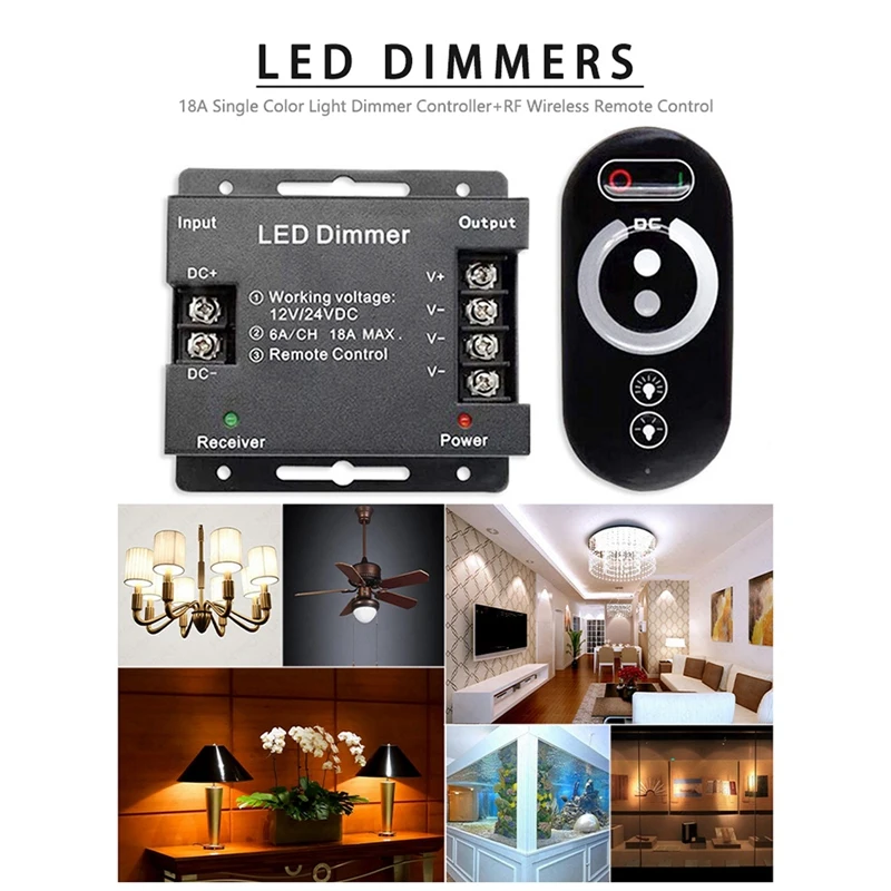 Controlador monocromático LED de 18A, atenuador de 12V y 24V con Control remoto táctil inalámbrico RF para barra de luz de un solo Color