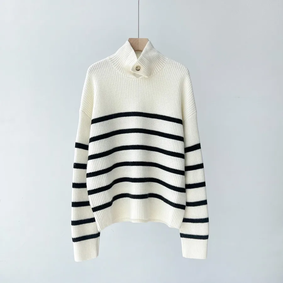 

Liu Wen Camere свитер на одной пуговице в полоску вязаный свободный женский топ 00% Goat Camere зимний модный женский трикотаж