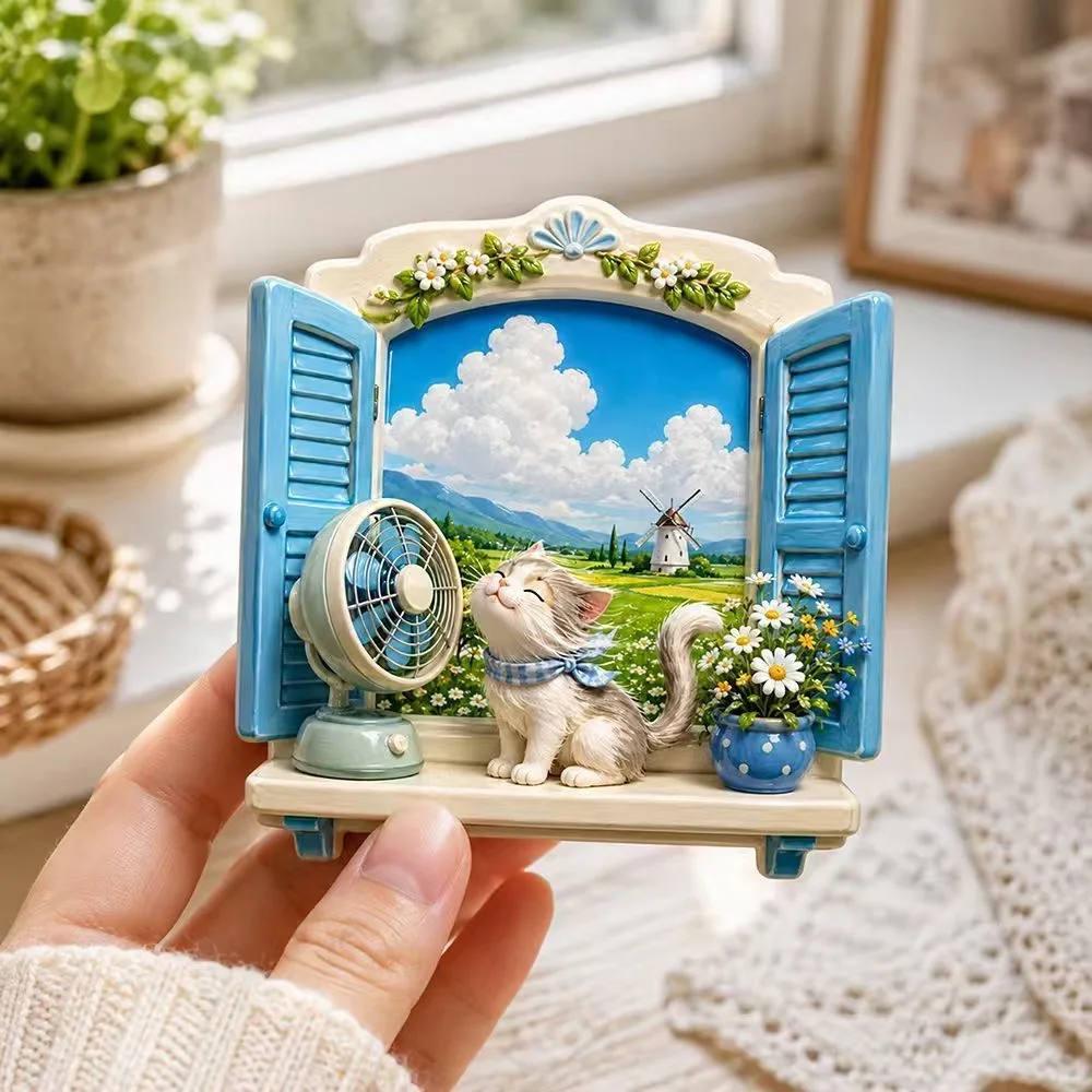 Cute Windowsill Kitten Creative Sleeping Three-dimensional Relief Magnetic Refrigerator Magnet Refrigerator Decoration Cute Gift
