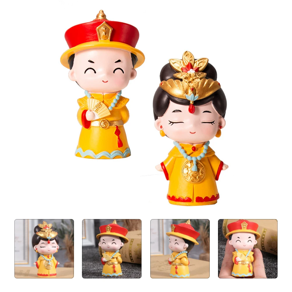 

2pcs Palace Style Resin Cake Ornaments Birthday Party Decorations Emperor Figurines Home Desktop Decoration Chinese