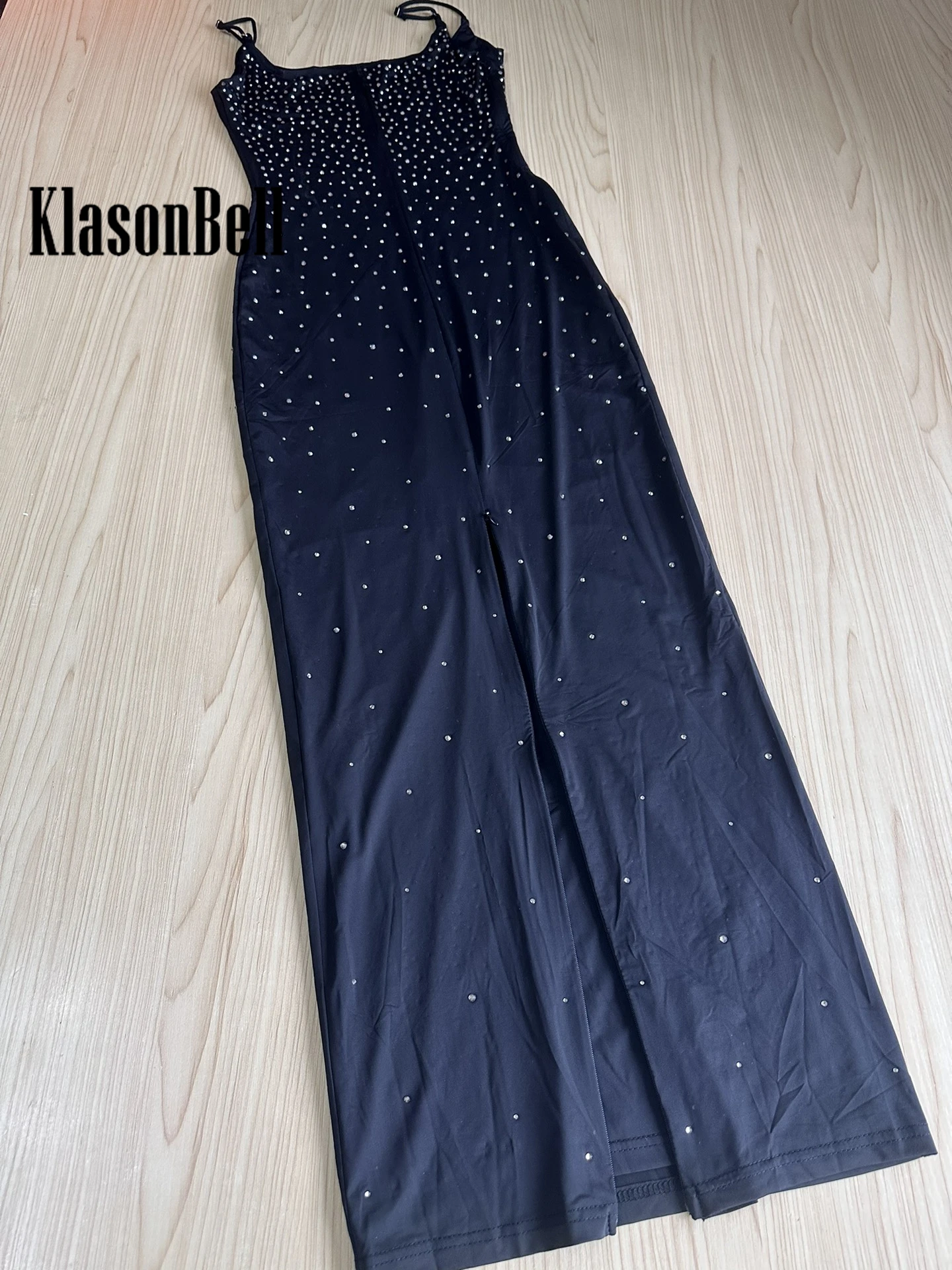 5.20 KlasonBell Sexy Flash Diamond Black Halter Womens Dresses y2k Spice Girl Style Slim Package Hip Temperament Long Dress