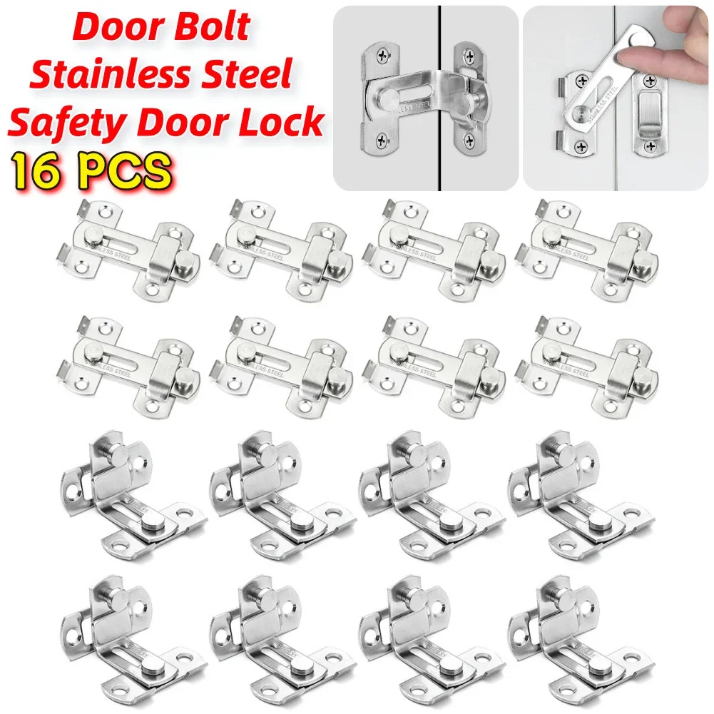16Pcs Stainless Steel Safety Door Latch System Easy Install Anti Theft Locks for Sliding Doors Cabinets and Home Security Needs