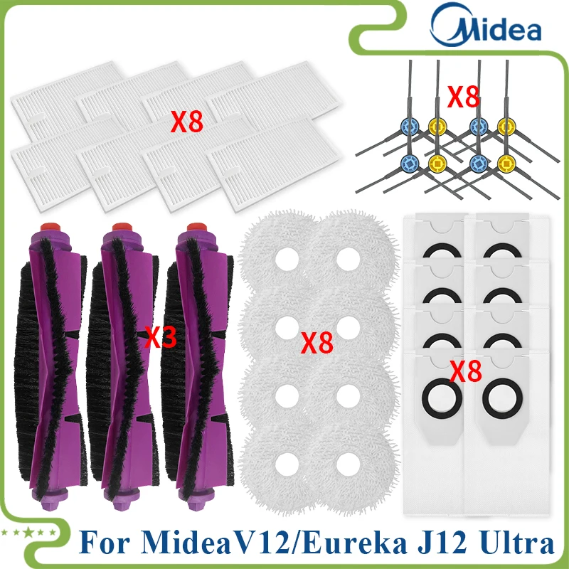 Apto para uyanmidea v12/eureka j12 ultra peças de reposição acessórios rolo principal escova lateral filtro hepa mop pano saco pó