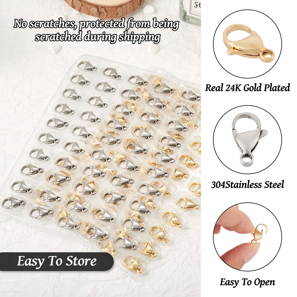 100Pcs 304 Stainless Steel Lobster Claw Clasps Parrot Trigger Clasps Real 24K Gold Plated for Jewelry Making  Keychain Supplies