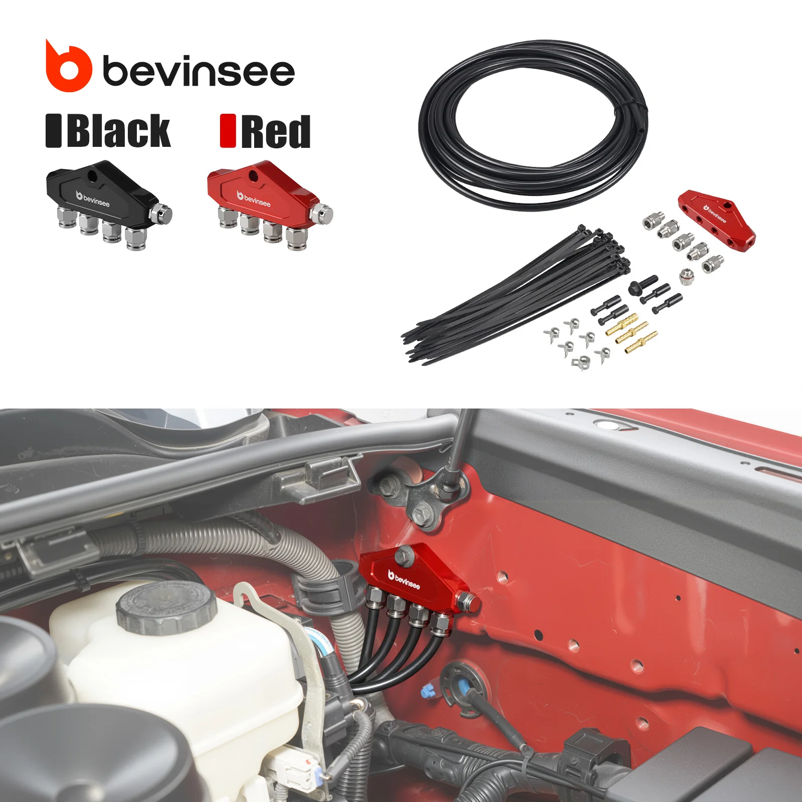 BEVINSEE Universal Differential Breather Kit with 6M Polyurethane Hose Differential Breather Relocation Kit for Toyota 4Runner