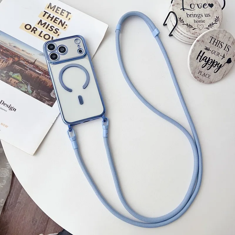 Magnetische Lanyard-Hülle für iPhone 17 Pro Max 14 13 15 16 Plus 17P Original Stoßfeste Crossbody-Halskordel-Hülle mit weichem, transparentem Cover