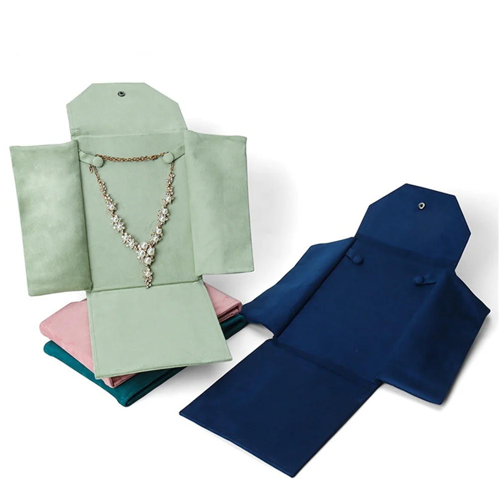Velvet Jewelry Organizer Pouch Pearl Necklace Bag Portable Earring Ring Storage Foldable Snap Button Wedding Gifts Packaging Box