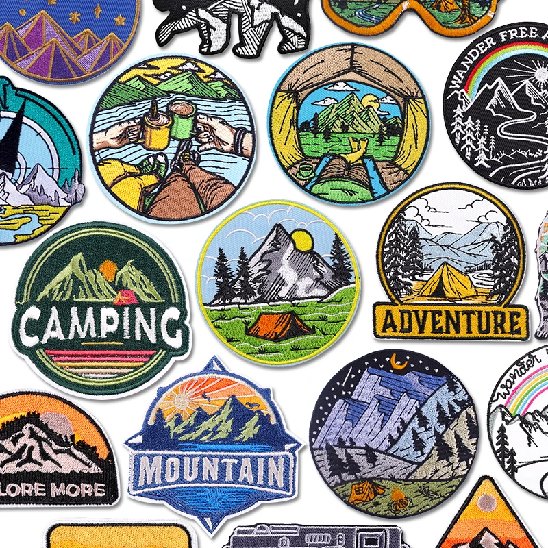Outdoor Abenteuer Camping Gestickte Patches DIY Rucksack Jacken Gestickte Abzeichen Eisen auf Patches für Kleidung Nähen Aufkleber