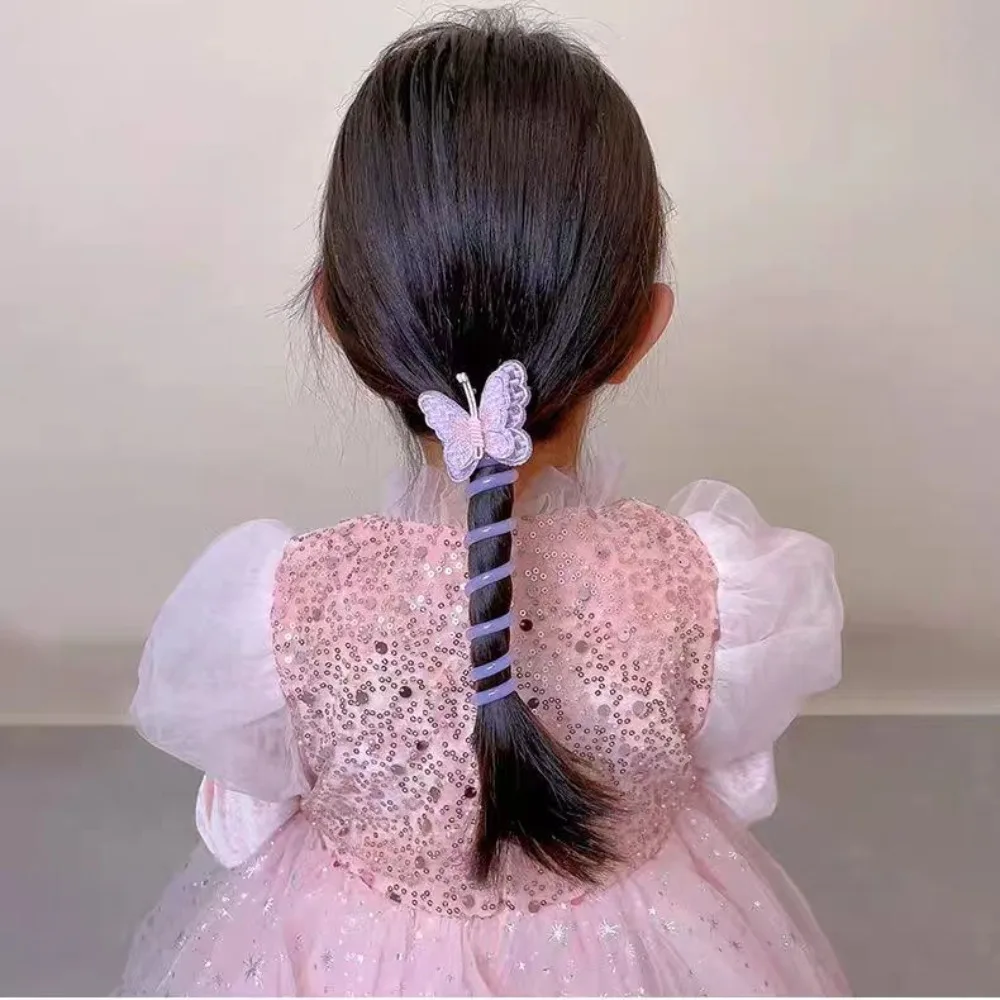 New Elastic Telephone Wire Line DIY Butterfly Ponytail Holder Phone Cord Straight Hair Tie Double Ponytails