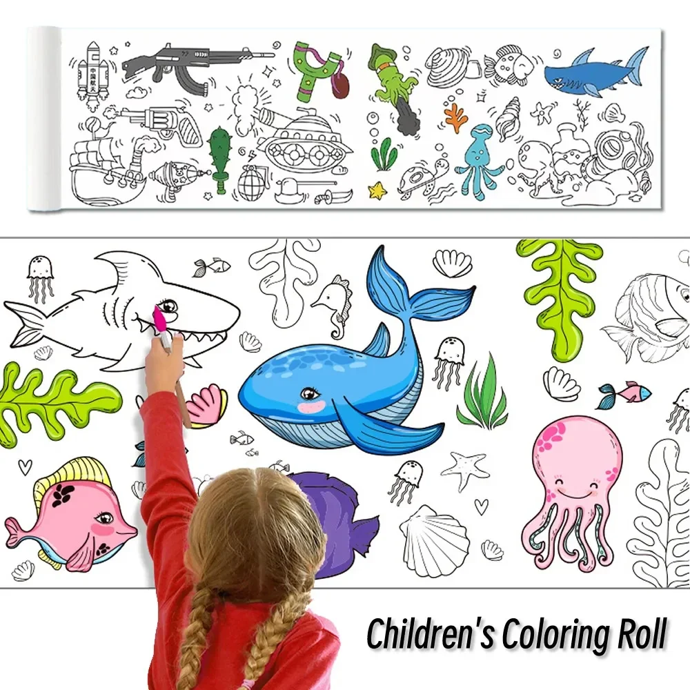 12M Children Drawing Roll DIY Sticky Color Filling Paper Coloring Paper Roll For Kids DIY Painting Drawing Early Educational Toy