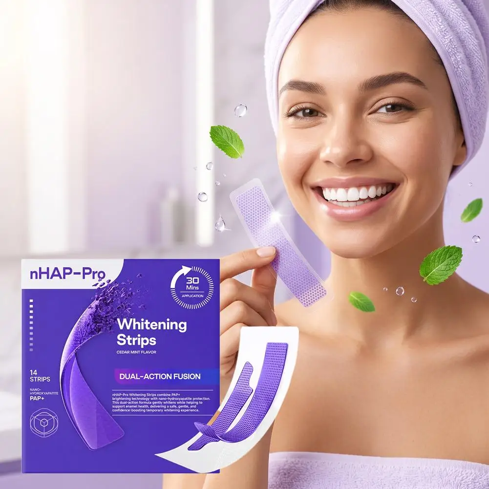 Teeth Brightening Strips PAP Purple Whitening Dry Gel Strong Grip Coffee Tea Stain Care Mint Dental Treatment