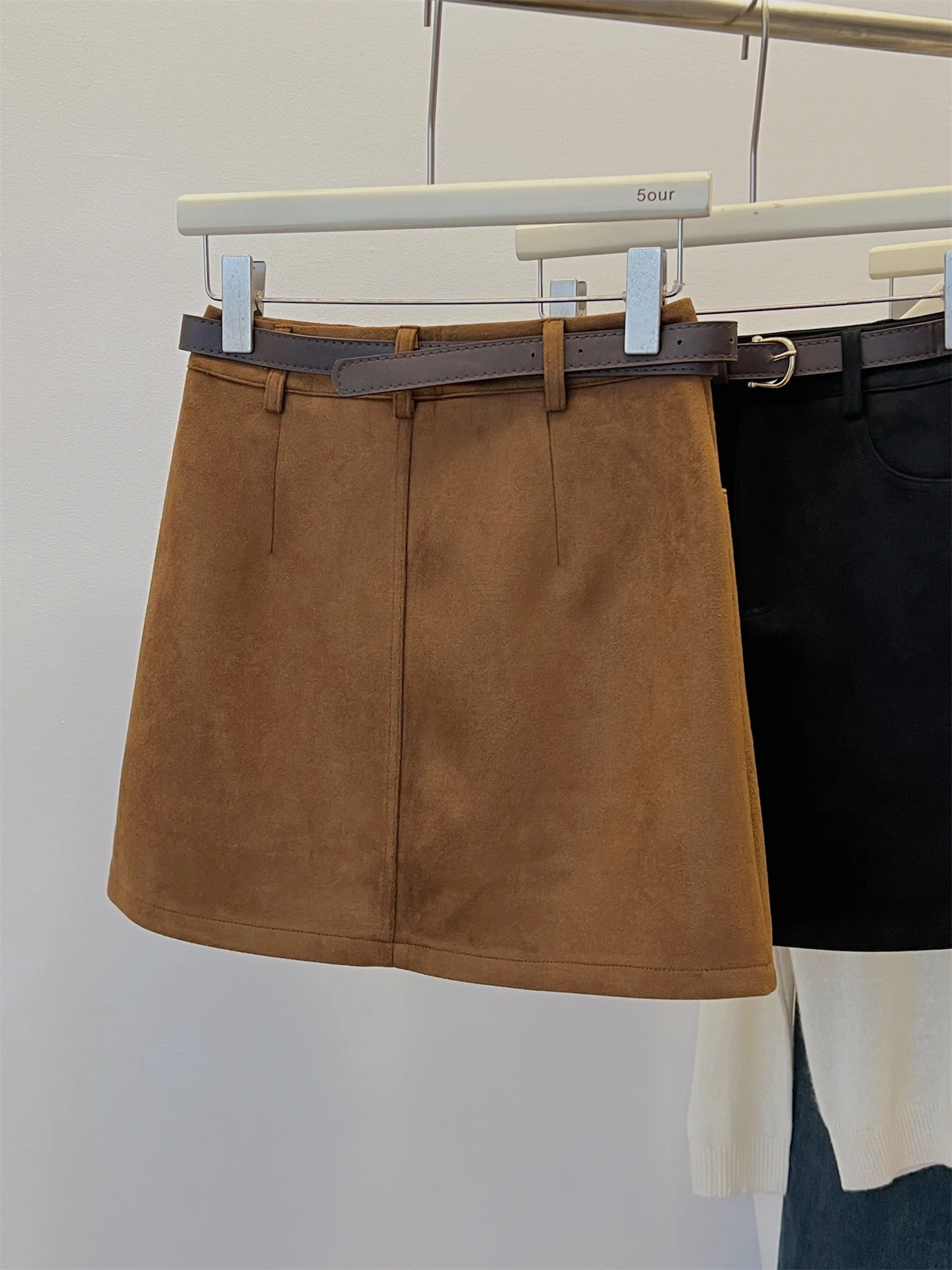 

Ретро-юбка из коричневой замши для женщин больших размеров, с высокой талией, А-силуэт, укороченная, повседневная, теплая, на флисовой подкладке