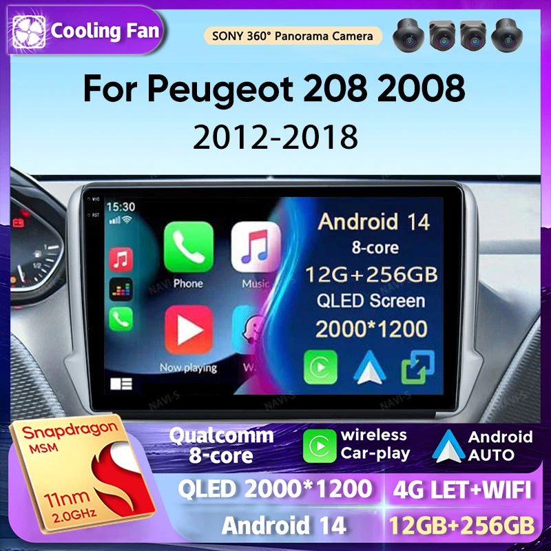 

Android 14 для Peugeot 2008 208 2012-2018 автомобильный радиоприемник мультимедийный плеер навигация GPS беспроводной Carplay Android Авто Стерео 2Din