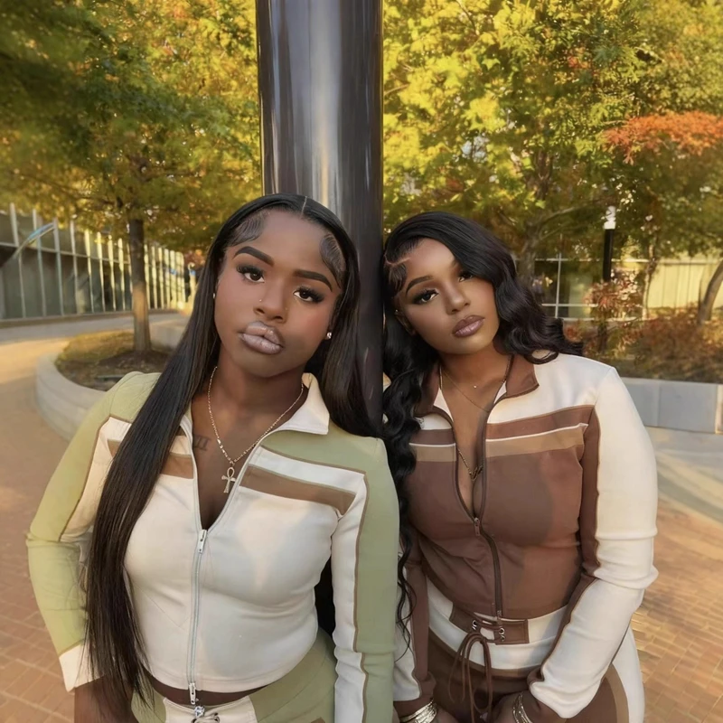 STYLOWY DAMSKI ZESTAW SPORTOWY PATCHWORKOWY 2-CZĘŚCIOWY: DAMSKA KURTKA Z DŁUGIM RĘKAWEM NA ZAMKIE BIEGOWE I SPODNIE Z SZARŻĄ, ZESTAW DLA NAJAZDÓW NA JESIEŃ 2025, CASUALOWE DRESY