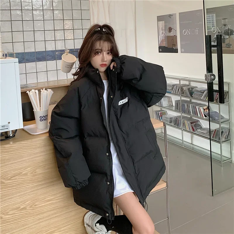 

Women Parkas Long Sleeve Stand Collar Solid Color Zipper Covered Button Pockets High Street Outerwear Warm Winter 2023