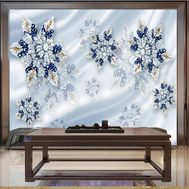 Papel De Parede De Flores De Jóias Azuis De Luxo, Decoração De Pano Interior, Mural 3D, Sala De Estar, Moda Quarto, Simples