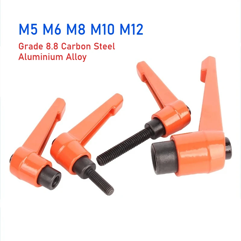 1/2/5pcs M5 M6 M8 M10 M12 Orange Clamping Lever Machinery Adjustable Handle Locking External/Inner Thread Knob Screw Bolt