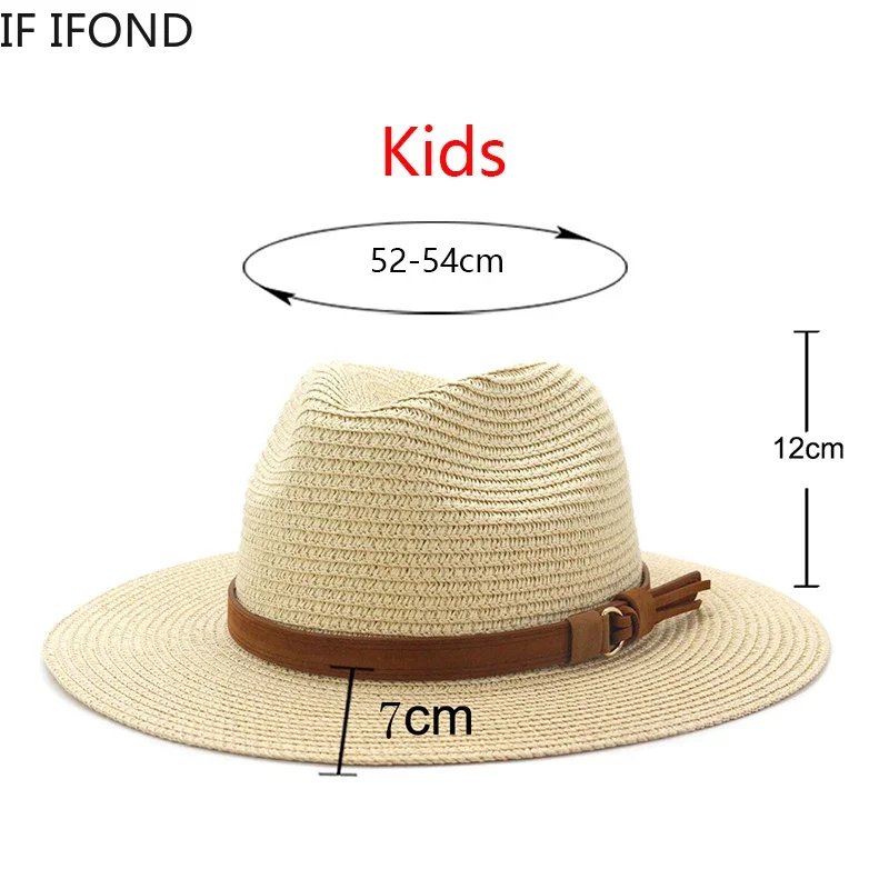 Small 52-54cm Kids Hats For Boys Girls Summer Sun Protection Beach Straw Hats Outdoor Holiday Panama Jazz Hat Sombreros De Mujer