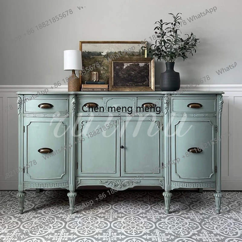 

French retro solid wood dining side cabinet designer partition cabinet American country locker