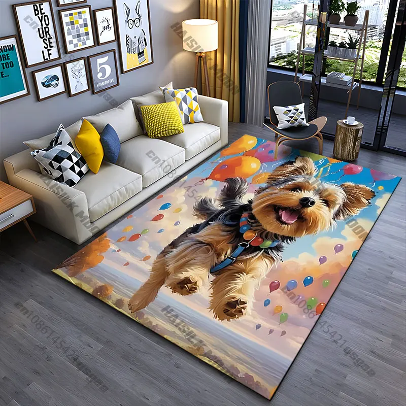 Joyful dog with colorful balloons carpet Yoga living room room decor children's crawling mat doormat area rug games mat
