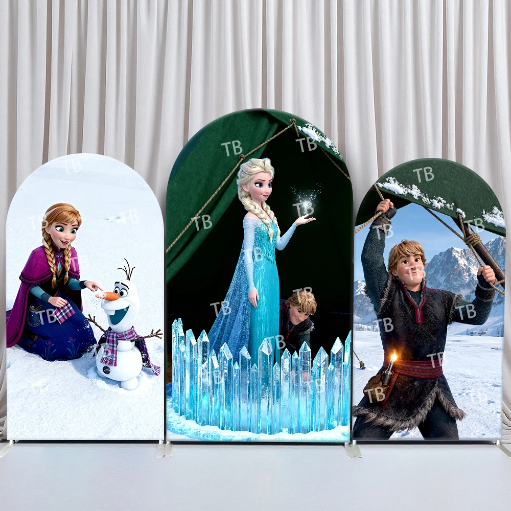 

TB Frozen Arch Backdrop Cover Birthday and Baby Shower Snow Camping Ice Crystal Theme with Elsa Anna Olaf for Kids Photo Booth