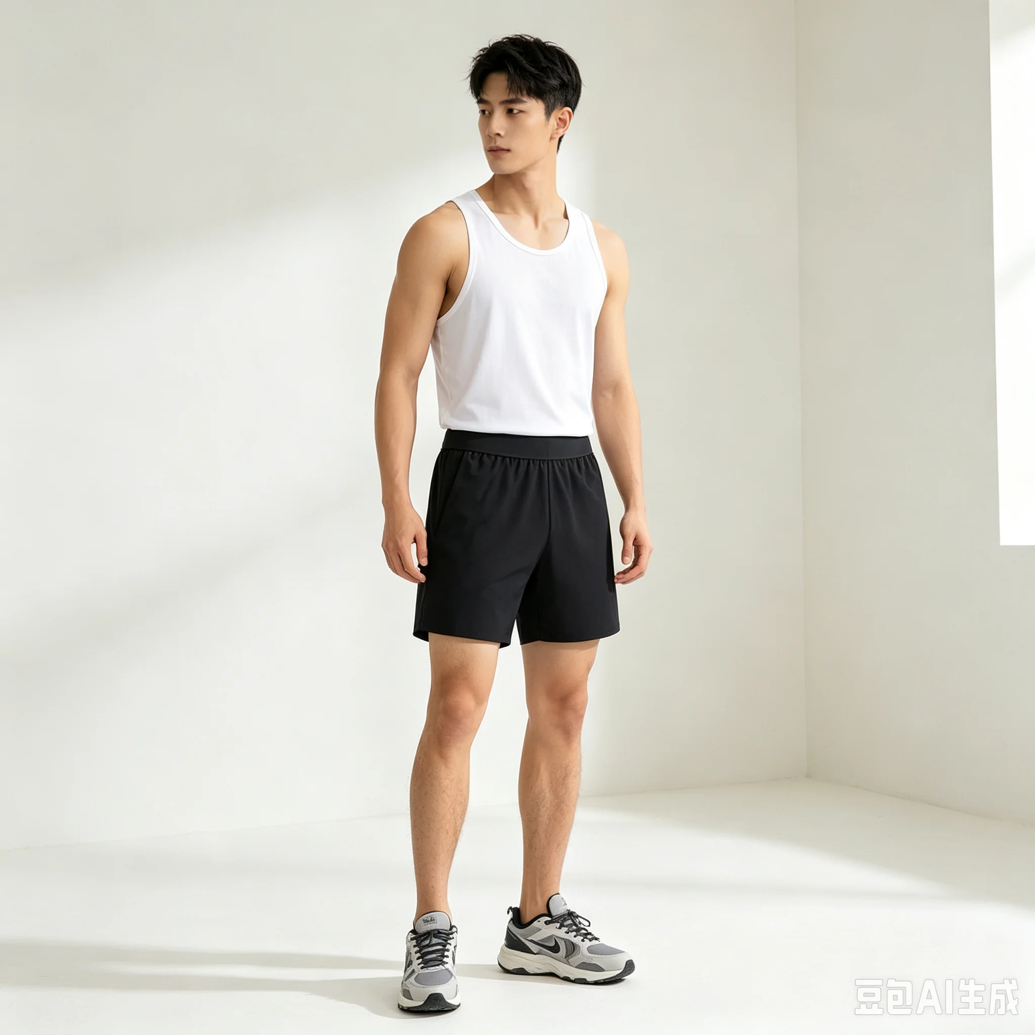 Summer men's casual sports pants, no underwear, quick drying fitness shorts, plus size running, three quarter belt lining