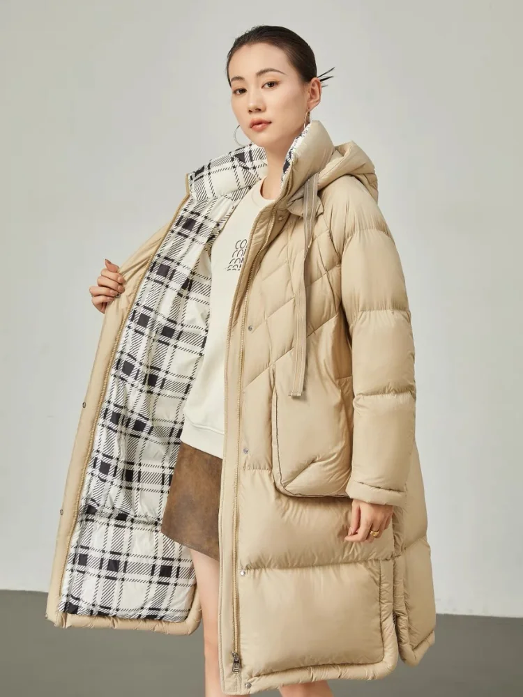 Puffer Jackets for Women, Plaid Coats, Simple Fashion, Down, Windproof, Thick, Warm, Mid-length, Winter, New, 2024