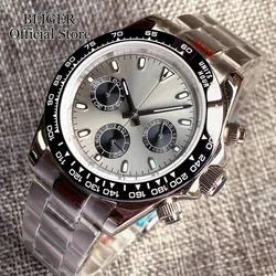 39mm Quartz Chronograph Fashion Sapphire Glass Watch Men VK63 Movement Grey White Black Dial Stainless Steel Polished