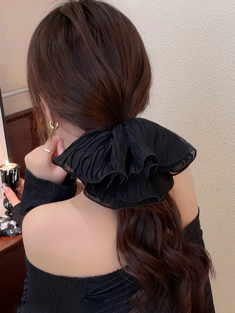 2023 Korean Retro Wrinkle Chiffon Scrunchies for Women Girls Sweet Temperament Fashion Exaggerated Hair Band Hair Accessories