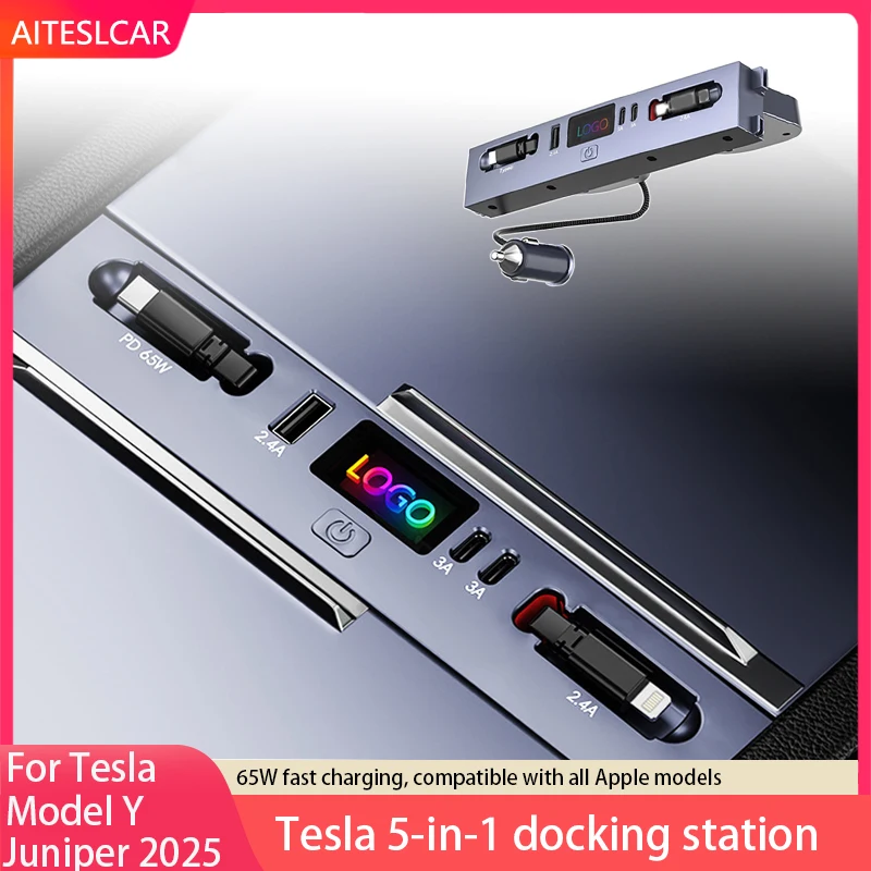 For Tesla Model 3 Highland  Model Y Juniper 2025 65W Quick Charger USB Shunt Intelligent Docking Station Car Adapter Powered Spl