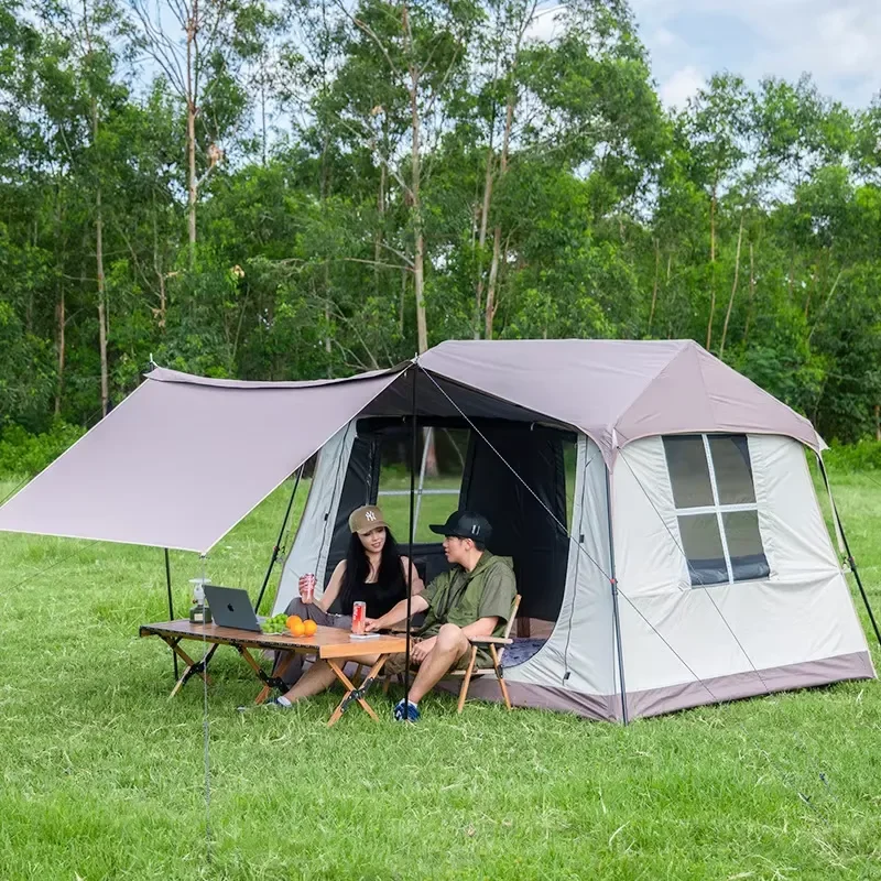 Quick-setup Tent and Canopy in One, Extra-large Outdoor Camping Full Set of Equipment, with Black Glue for Sun Protection