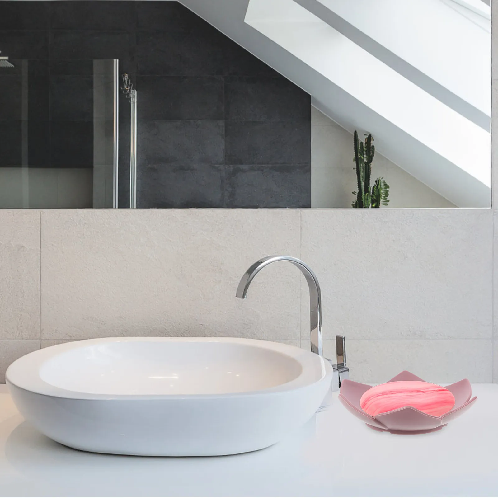 Elegant Lotus Shaped Silicone Soap Holder Self Draining Tray for Bathroom Shower Sink Decor Bathroom Soap Rest Caps