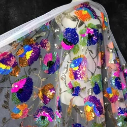 Colorful Crystal Sequins Clustered Flowers Sparkling Mesh Dress High-end Customized Dress Designer Embroidered Fabric