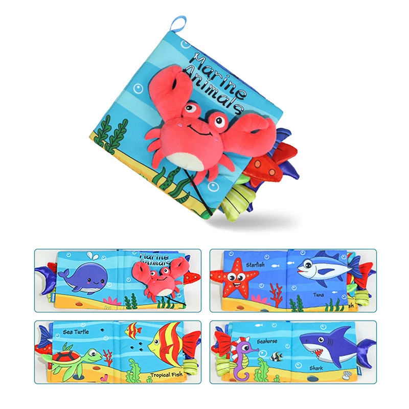 Libri Morbidi per Neonati, Giocattoli in Tessuto con Fruscio, Libro con Code di Animali Marini per lo Sviluppo Precoce del Bambino, Giocattoli Interattivi per Passeggino